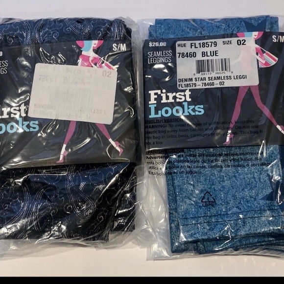 NEW First Looks Black Bandana Floral Leggings & Blue Denim Star Leggings S/M - Picture 1 of 14